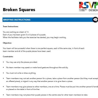 Broken Squares experiential learning activity participant brief from RSVP Design